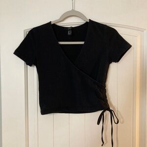 Women’s black wrap baby wrap blouse
